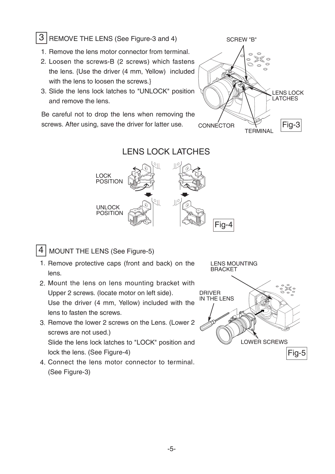 Sanyo LNS-T31A, LNS-W31A, LNS-T32 manual Lens Lock Latches 