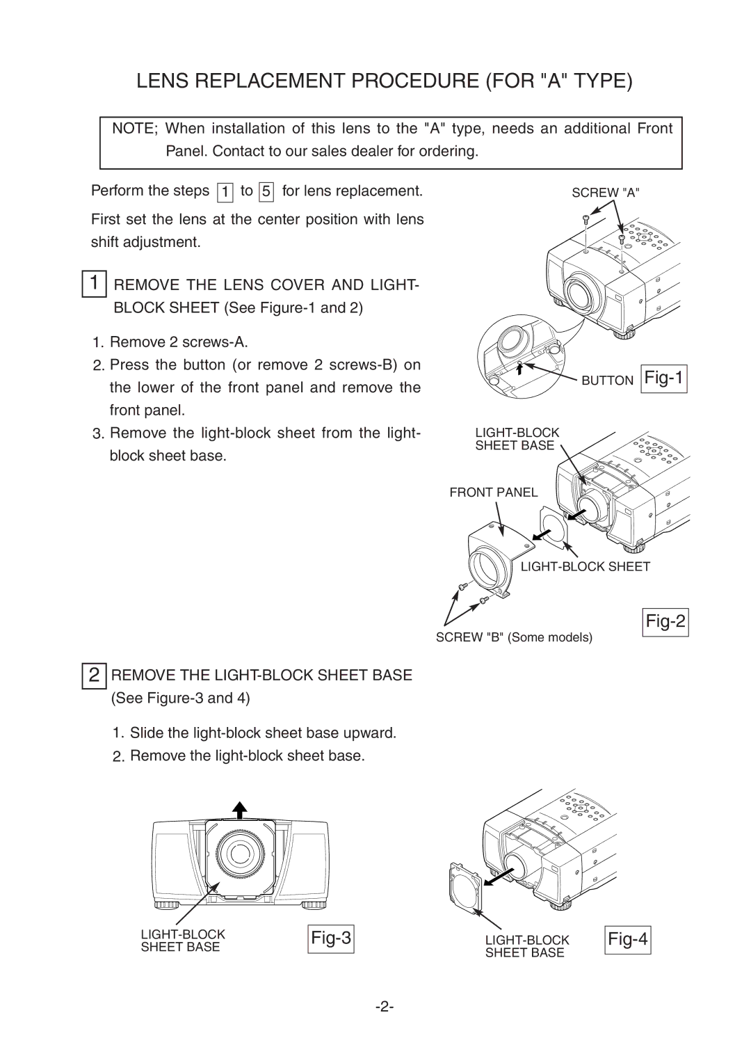 Sanyo LNS-W32 manual Lens Replacement Procedure for a Type, Fig-1, Fig-2, Fig-3, Fig-4 