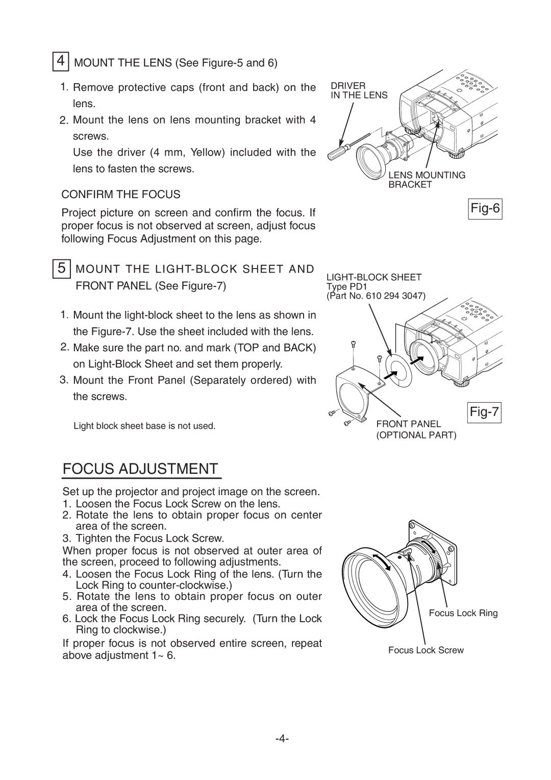 Sanyo LNS-W32 manual Focus Adjustment, Fig-6, Fig-7, Confirm the Focus 