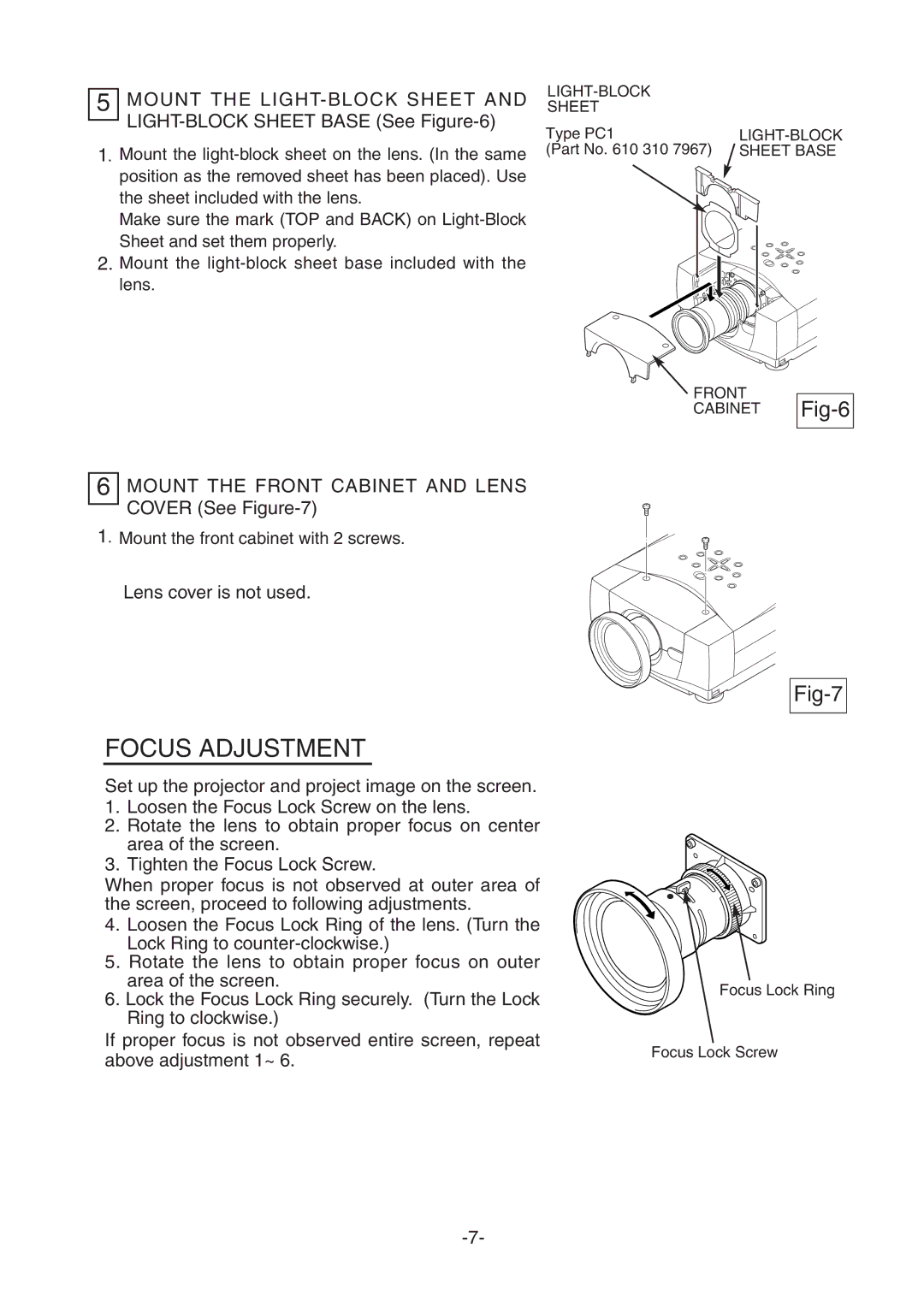 Sanyo LNS-W32 manual Mount the Front Cabinet and Lens Cover See 