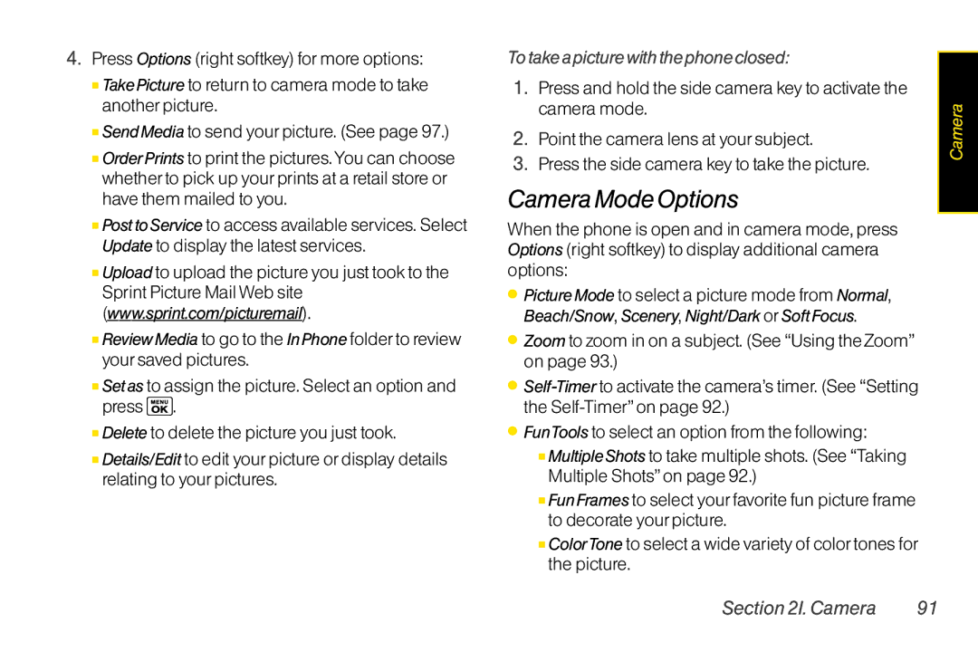 Sanyo LX manual Camera Mode Options, To take a picture with the phone closed 