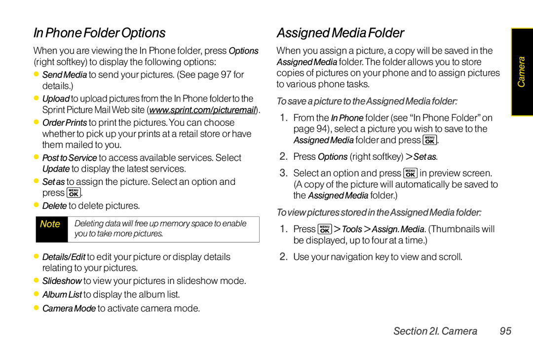 Sanyo LX manual Phone FolderOptions, Assigned Media Folder, To save a picture to theAssigned Media folder 