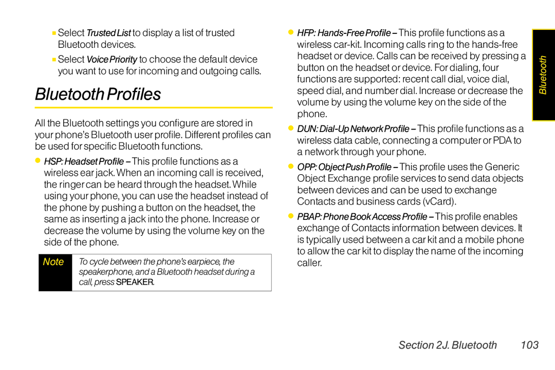 Sanyo LX manual Bluetooth Profiles, Bluetooth 103 