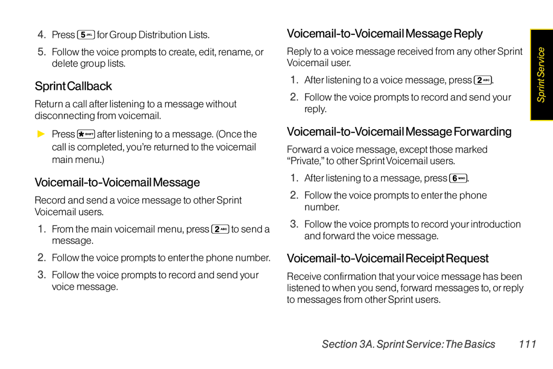 Sanyo LX manual Sprint Callback, Voicemail-to-Voicemail Message Reply, Voicemail-to-Voicemail Message Forwarding 