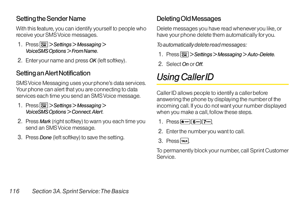 Sanyo LX manual Using CallerID, Setting the Sender Name, Setting an Alert Notification, Deleting Old Messages 