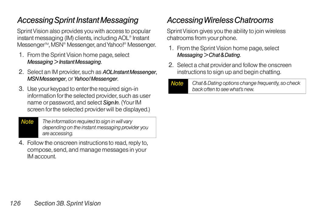 Sanyo LX manual Accessing Sprint Instant Messaging, AccessingWireless Chatrooms 