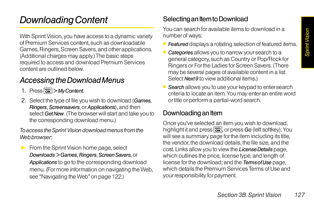 Sanyo LX manual Downloading Content, Accessing the Download Menus, Selecting an Item to Download, Downloading an Item 