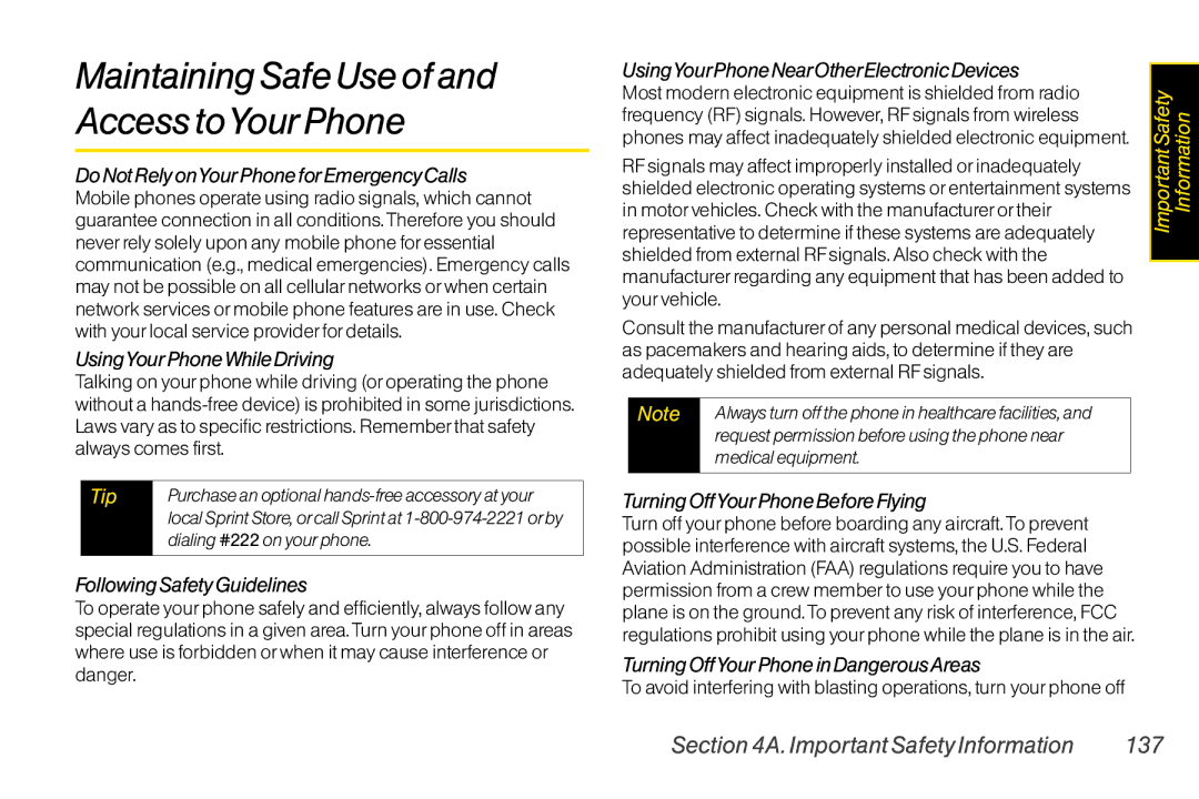 Sanyo LX manual Maintaining Safe Use of and Access toYourPhone, Important Safety Information 137 