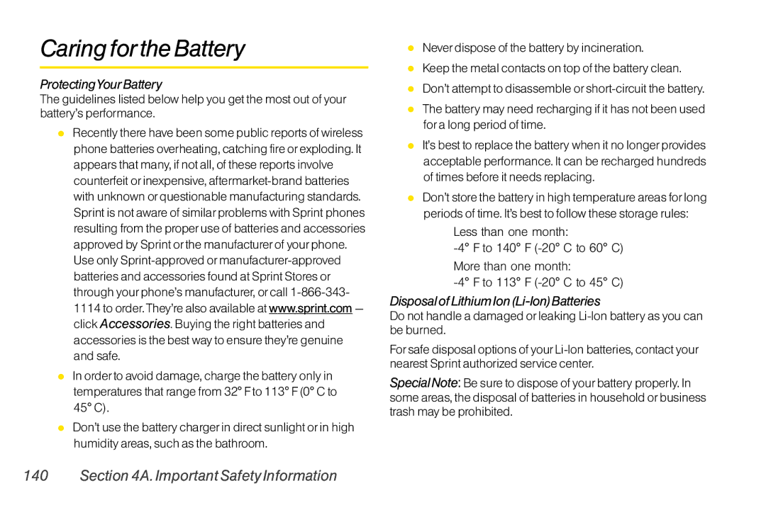 Sanyo LX manual Caring forthe Battery, ProtectingYourBattery, Disposal of Lithium Ion Li-IonBatteries 