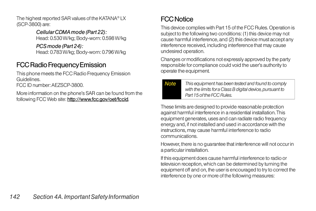 Sanyo LX manual FCC Radio FrequencyEmission, FCC Notice, CellularCDMAmode Part, PCS mode Part 