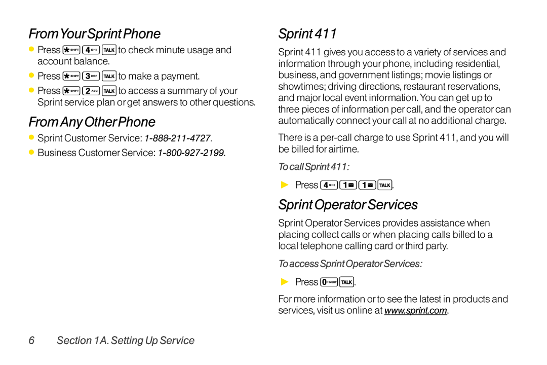 Sanyo LX manual FromYourSprint Phone, FromAny OtherPhone, Sprint OperatorServices 