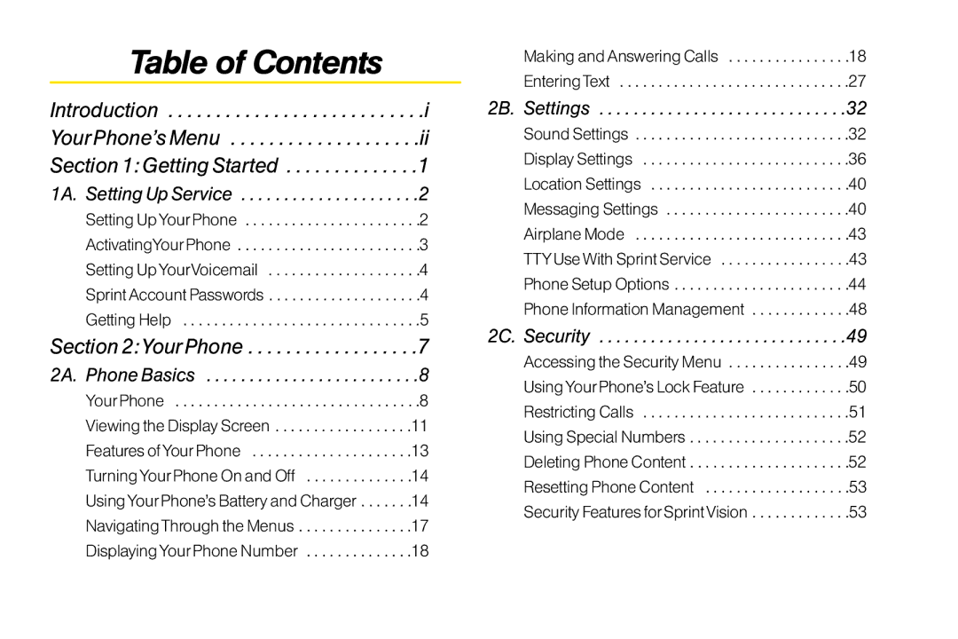 Sanyo LX manual Table of Contents 