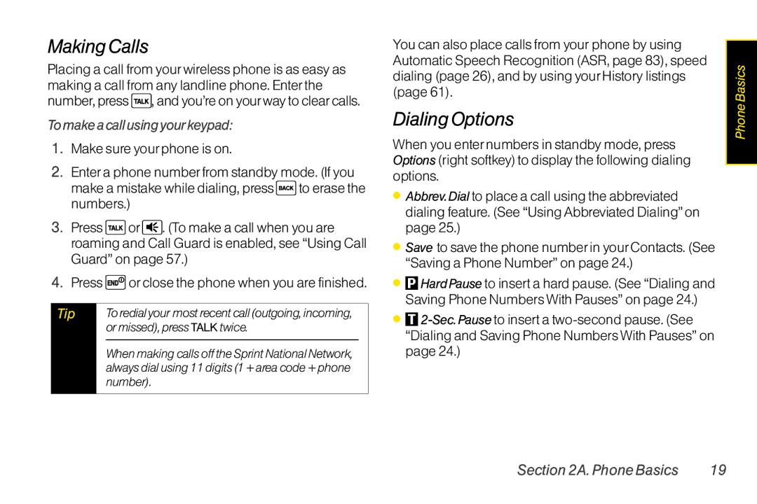 Sanyo LX manual Making Calls, Dialing Options, To make a call using yourkeypad 