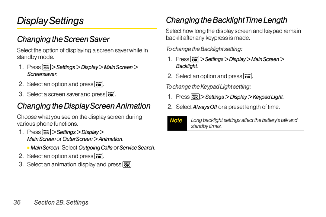 Sanyo LX manual Display Settings, Changing the Screen Saver, Changing the Display ScreenAnimation 