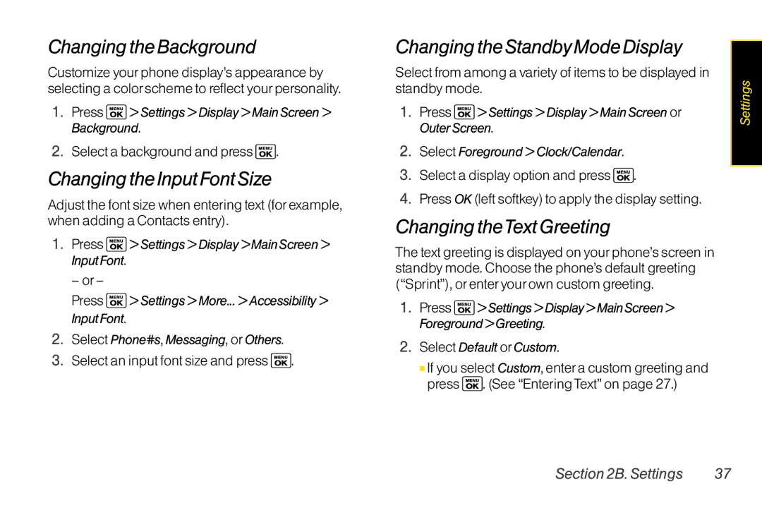 Sanyo LX manual Changing the Background, Changing the Input Font Size, Changing the Standby Mode Display 