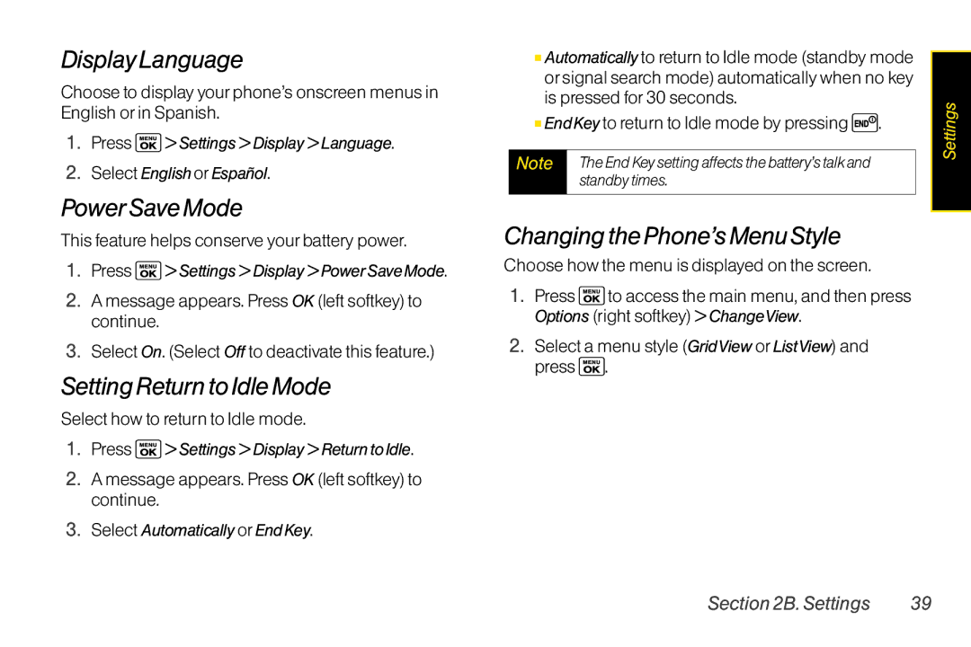 Sanyo LX manual Display Language, PowerSave Mode, Setting Return to Idle Mode, Changing the Phone’s Menu Style 