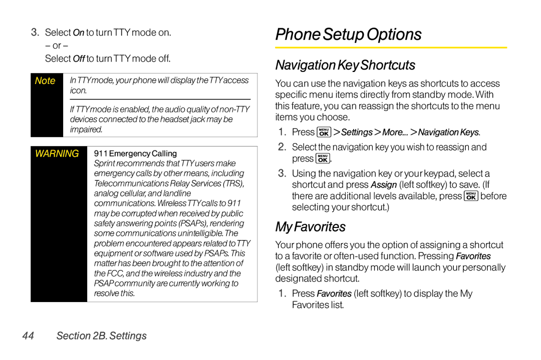 Sanyo LX manual Phone Setup Options, Navigation Key Shortcuts, My Favorites, Press Settings More... Navigation Keys 