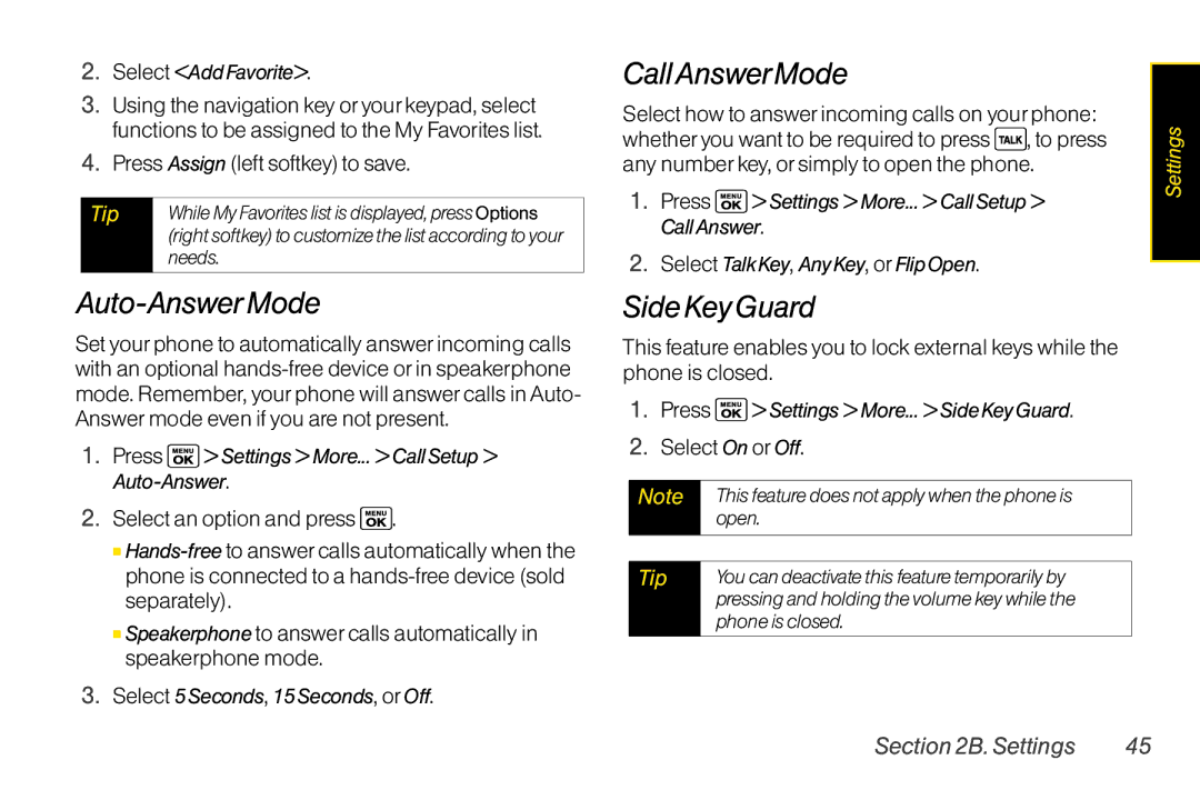 Sanyo LX manual Auto-Answer Mode, CallAnswerMode, Side Key Guard, Press Assign left softkey to save 