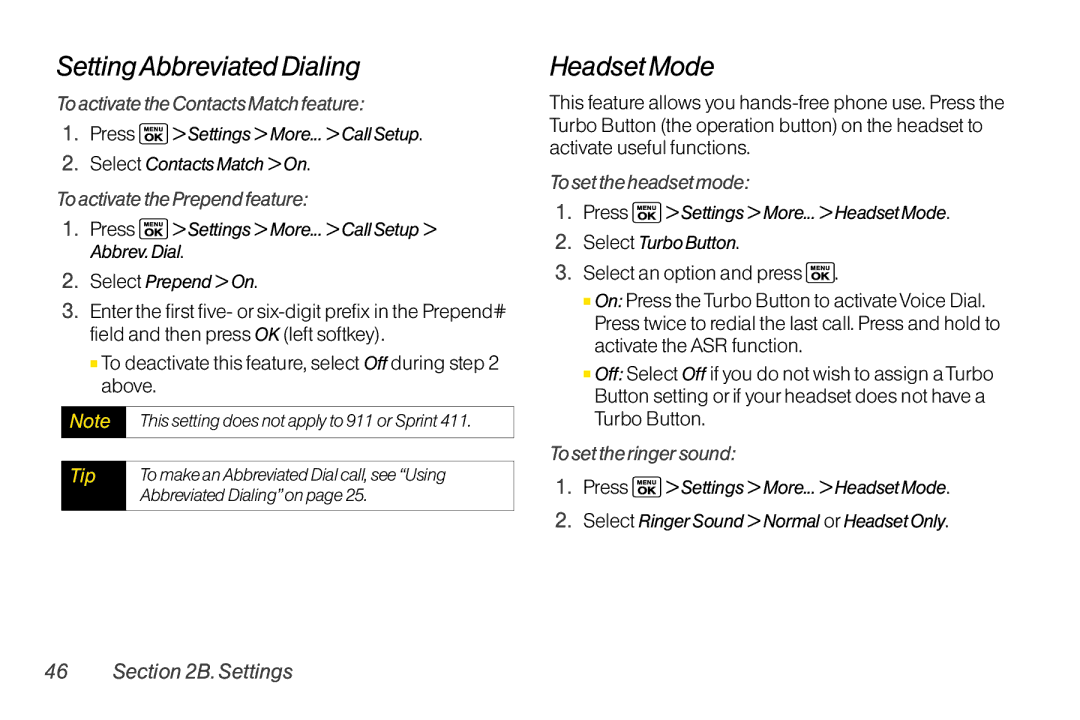 Sanyo LX manual SettingAbbreviated Dialing, Headset Mode 