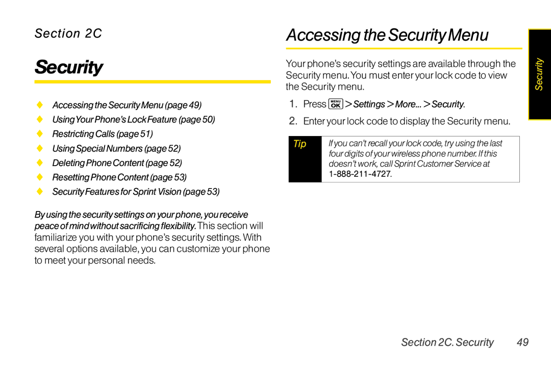 Sanyo LX manual Accessing the Security Menu, Enter your lock code to display the Security menu 