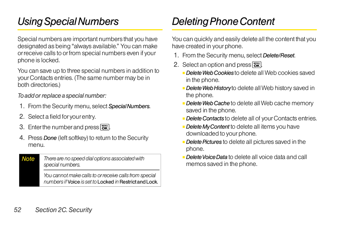 Sanyo LX manual Using Special Numbers, Deleting Phone Content, To add or replace a special number 