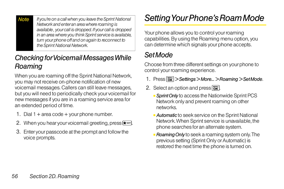 Sanyo LX manual SettingYourPhone’s Roam Mode, Checking forVoicemail MessagesWhile Roaming, Set Mode 