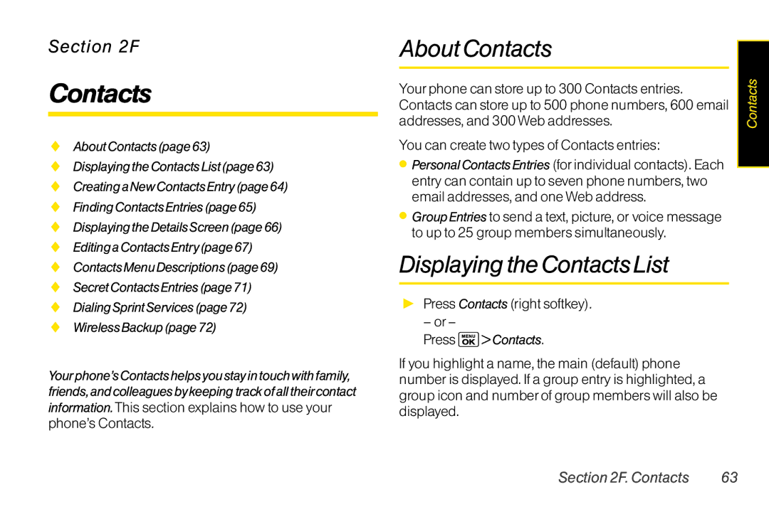 Sanyo LX manual About Contacts, Displaying the Contacts List 