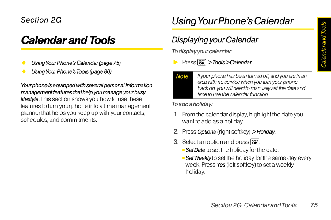 Sanyo LX manual Calendar and Tools, UsingYourPhone’s Calendar, Displaying yourCalendar 