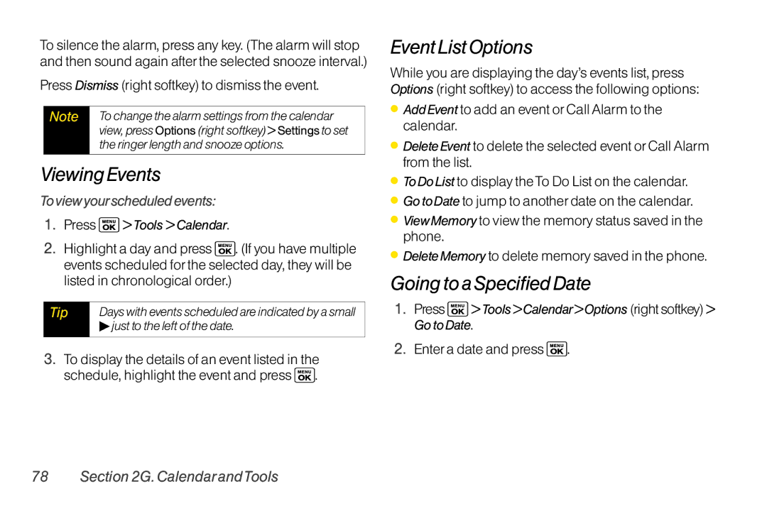 Sanyo LX manual Viewing Events, Event List Options, Going to a Specified Date, To view yourscheduled events 