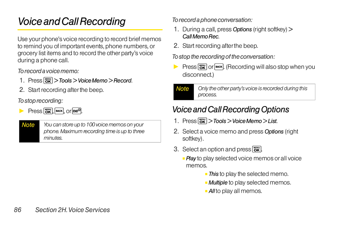 Sanyo LX manual Voice and Call Recording Options 