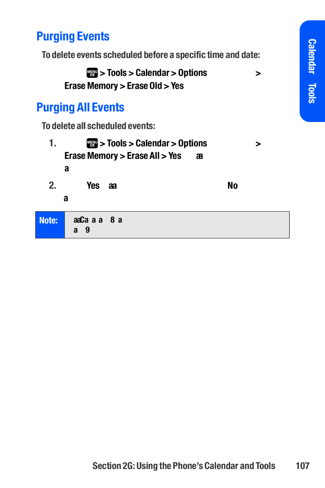 Sanyo M1 manual Purging Events, Purging All Events, To delete all scheduled events, 107 