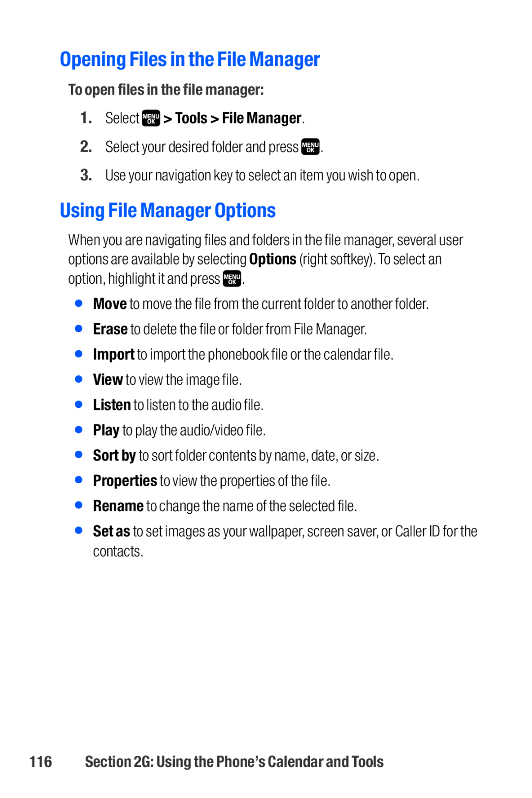 Sanyo M1 manual Opening Files in the File Manager, Using File Manager Options, To open files in the file manager 