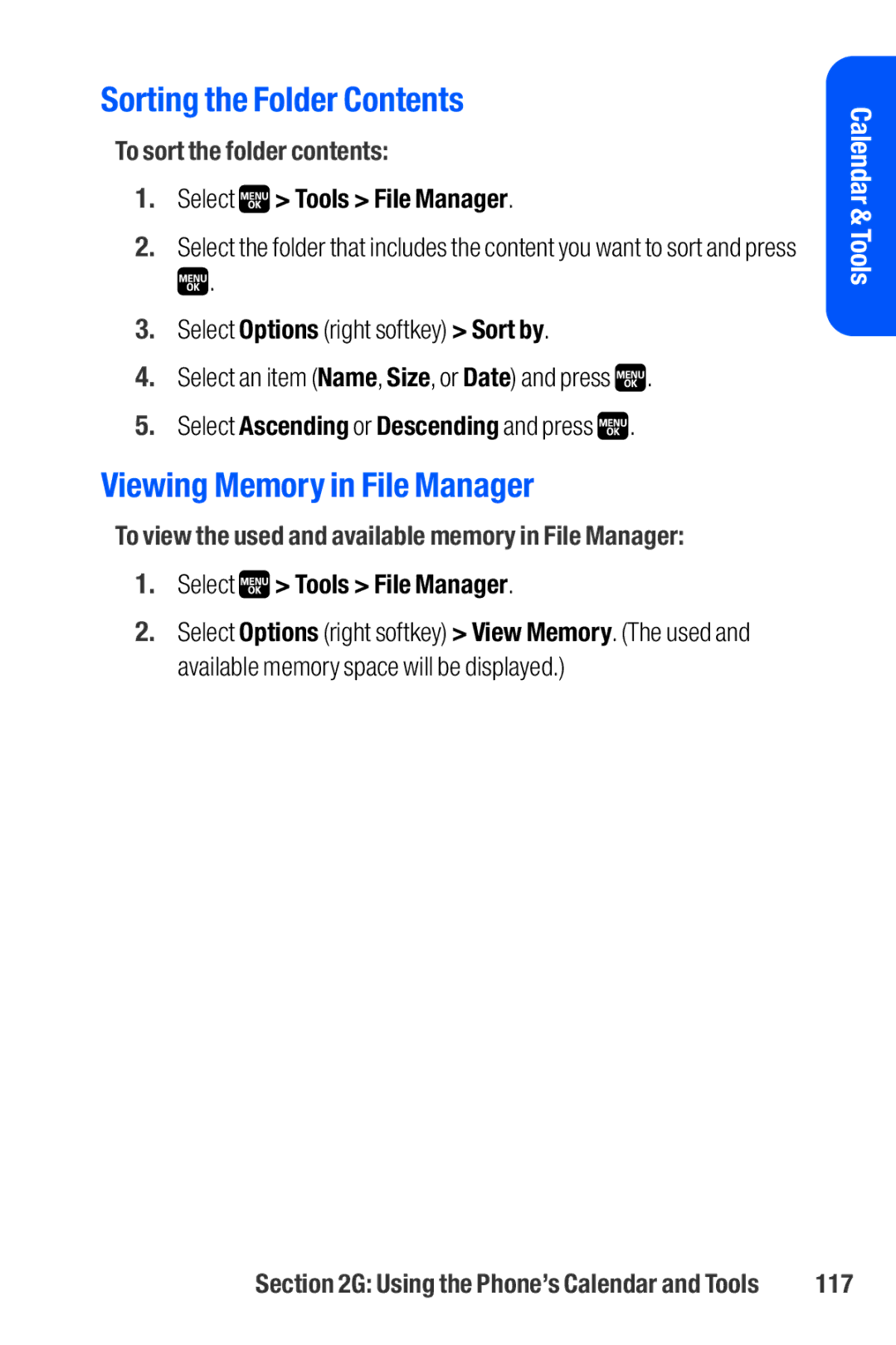 Sanyo M1 manual Sorting the Folder Contents, Viewing Memory in File Manager 