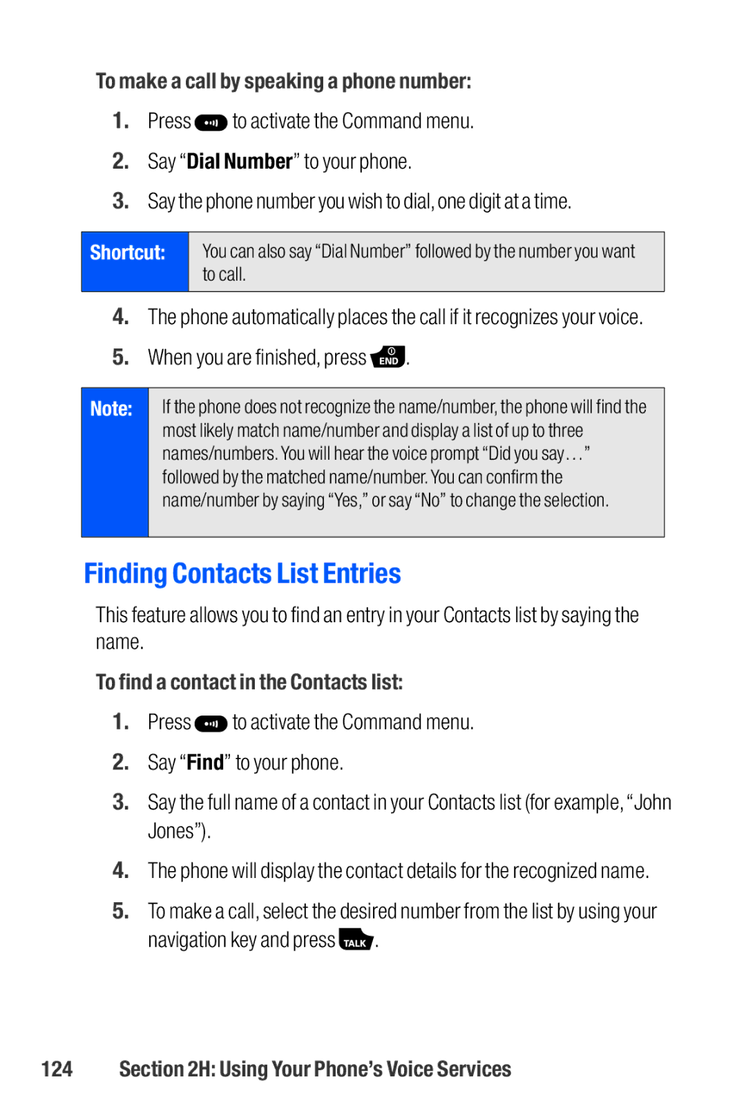 Sanyo M1 Finding Contacts List Entries, To make a call by speaking a phone number, To find a contact in the Contacts list 