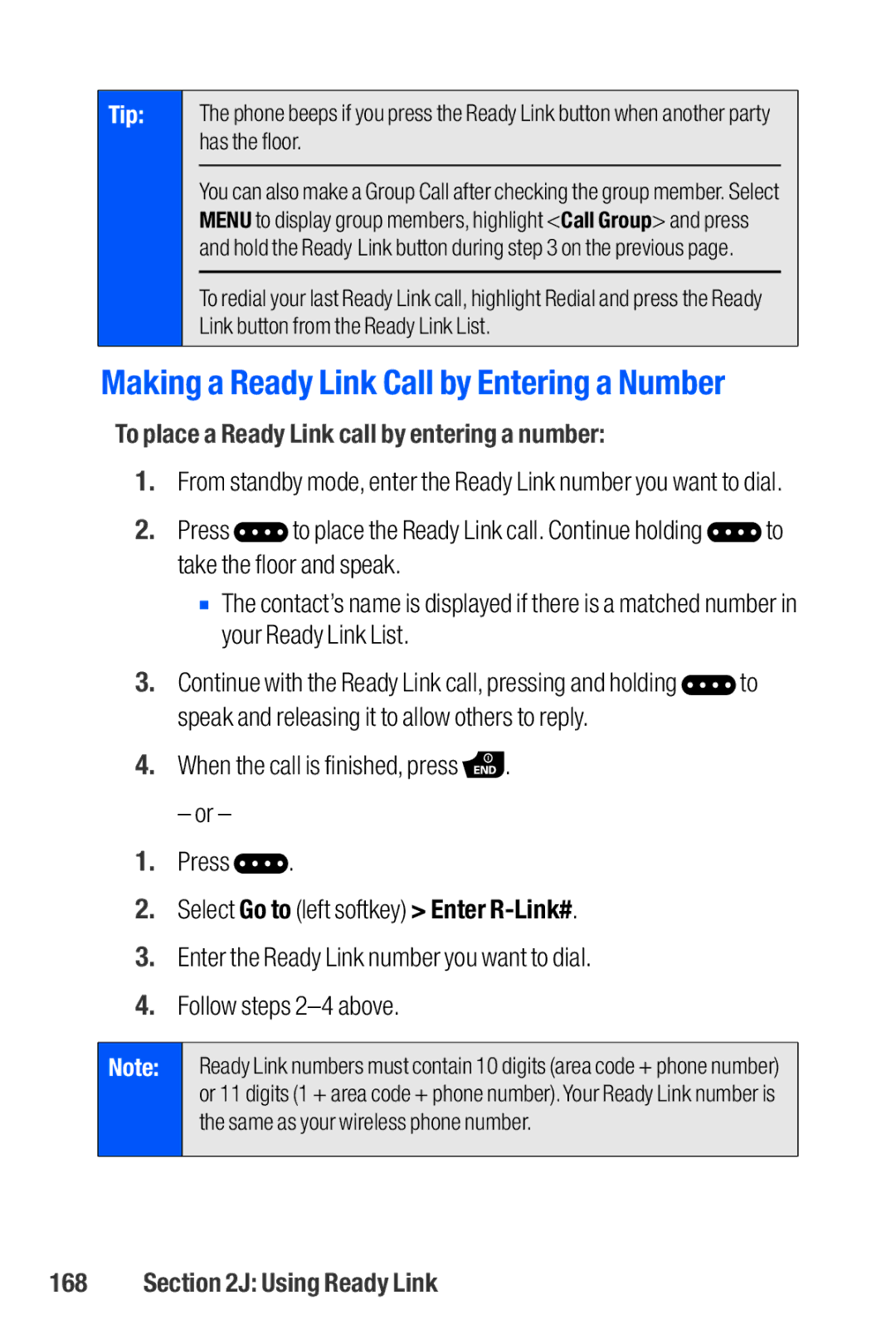 Sanyo M1 manual Making a Ready Link Call by Entering a Number, To place a Ready Link call by entering a number 