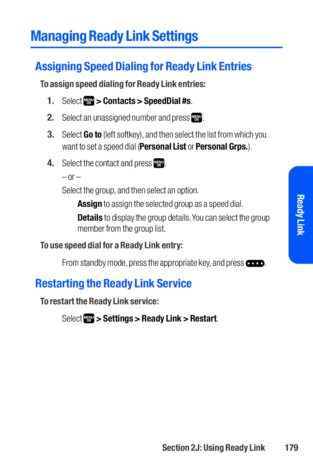 Sanyo M1 manual Managing Ready Link Settings, Restarting the Ready Link Service 