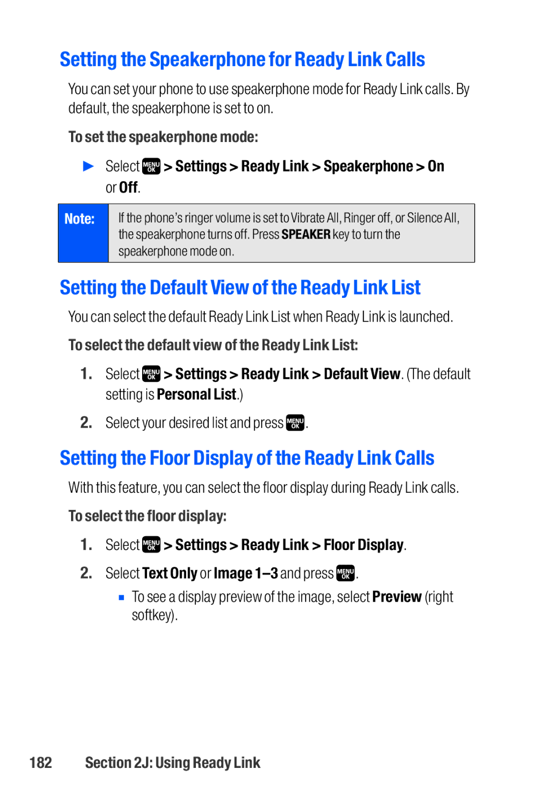 Sanyo M1 manual Setting the Speakerphone for Ready Link Calls, Setting the Default View of the Ready Link List 