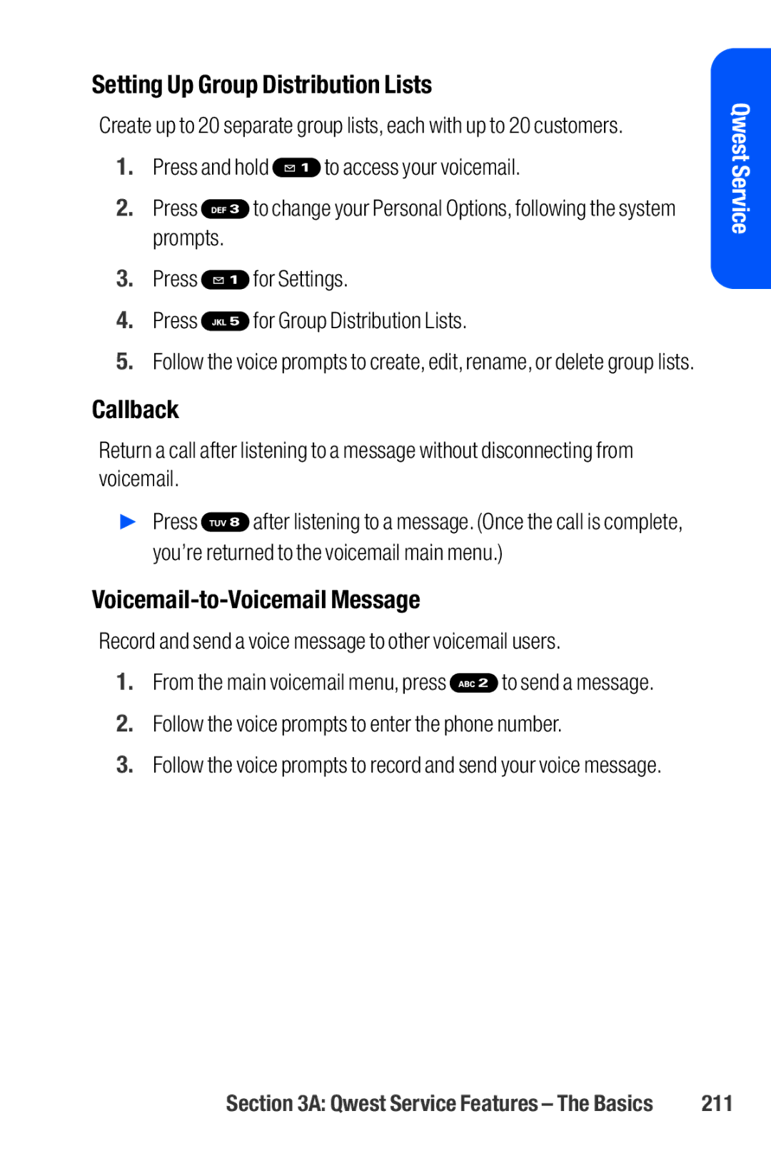 Sanyo M1 manual Setting Up Group Distribution Lists, Callback, Voicemail-to-Voicemail Message, 211 