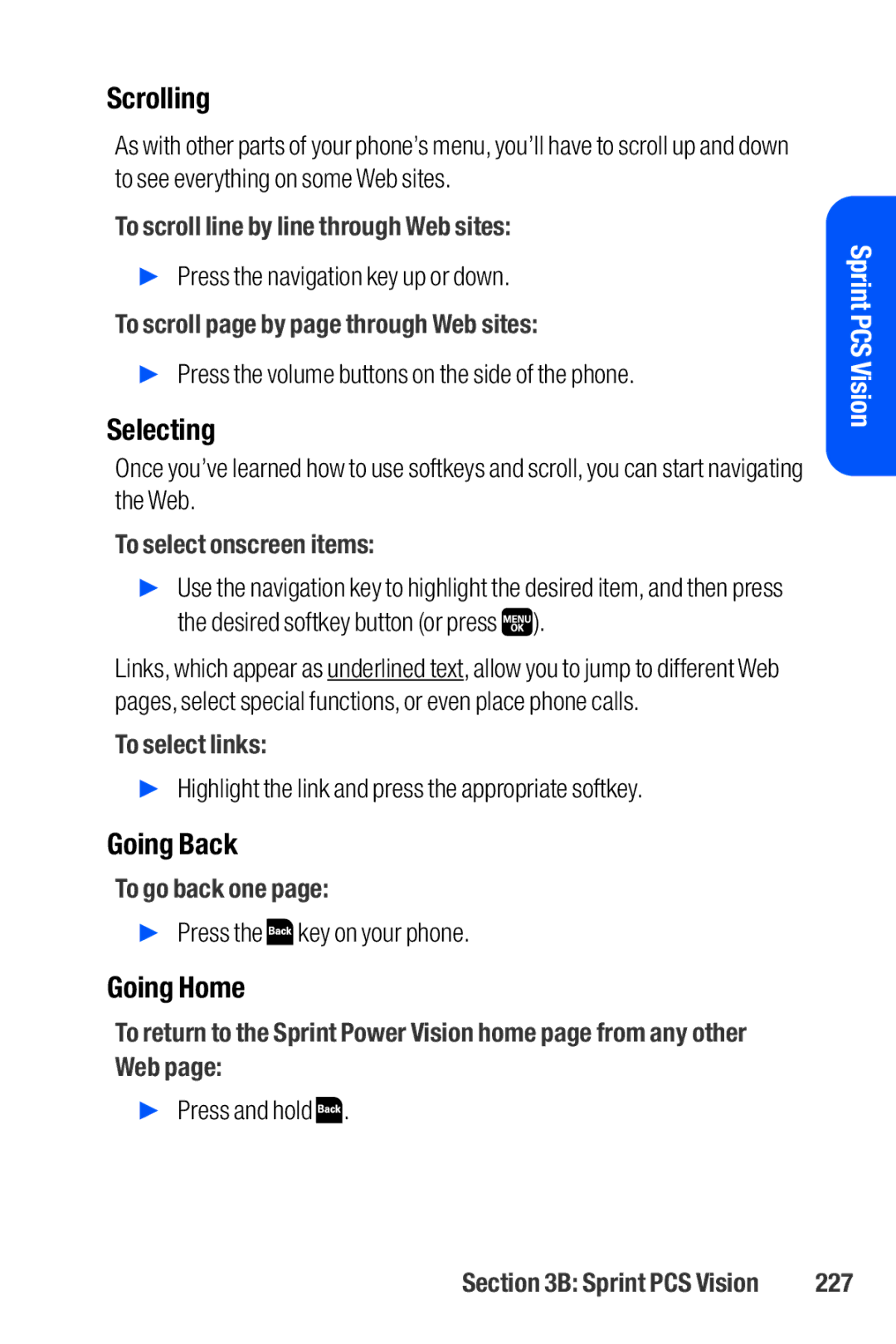 Sanyo M1 manual Scrolling, Selecting, Going Back, Going Home 