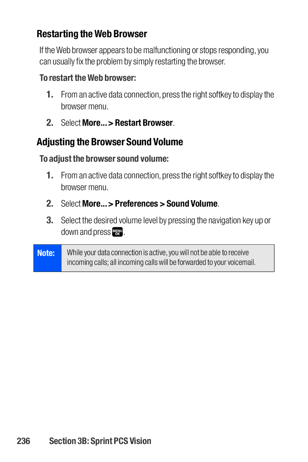 Sanyo M1 manual Restarting the Web Browser, Adjusting the Browser Sound Volume, To restart the Web browser 