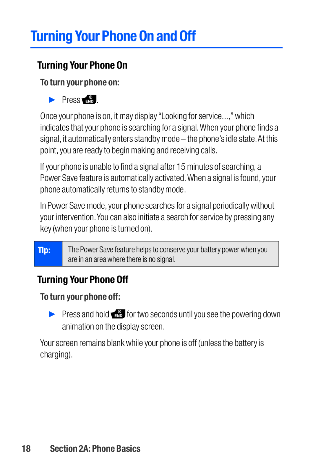 Sanyo M1 manual Turning Your Phone On and Off, Turning Your Phone Off, To turn your phone on, To turn your phone off 