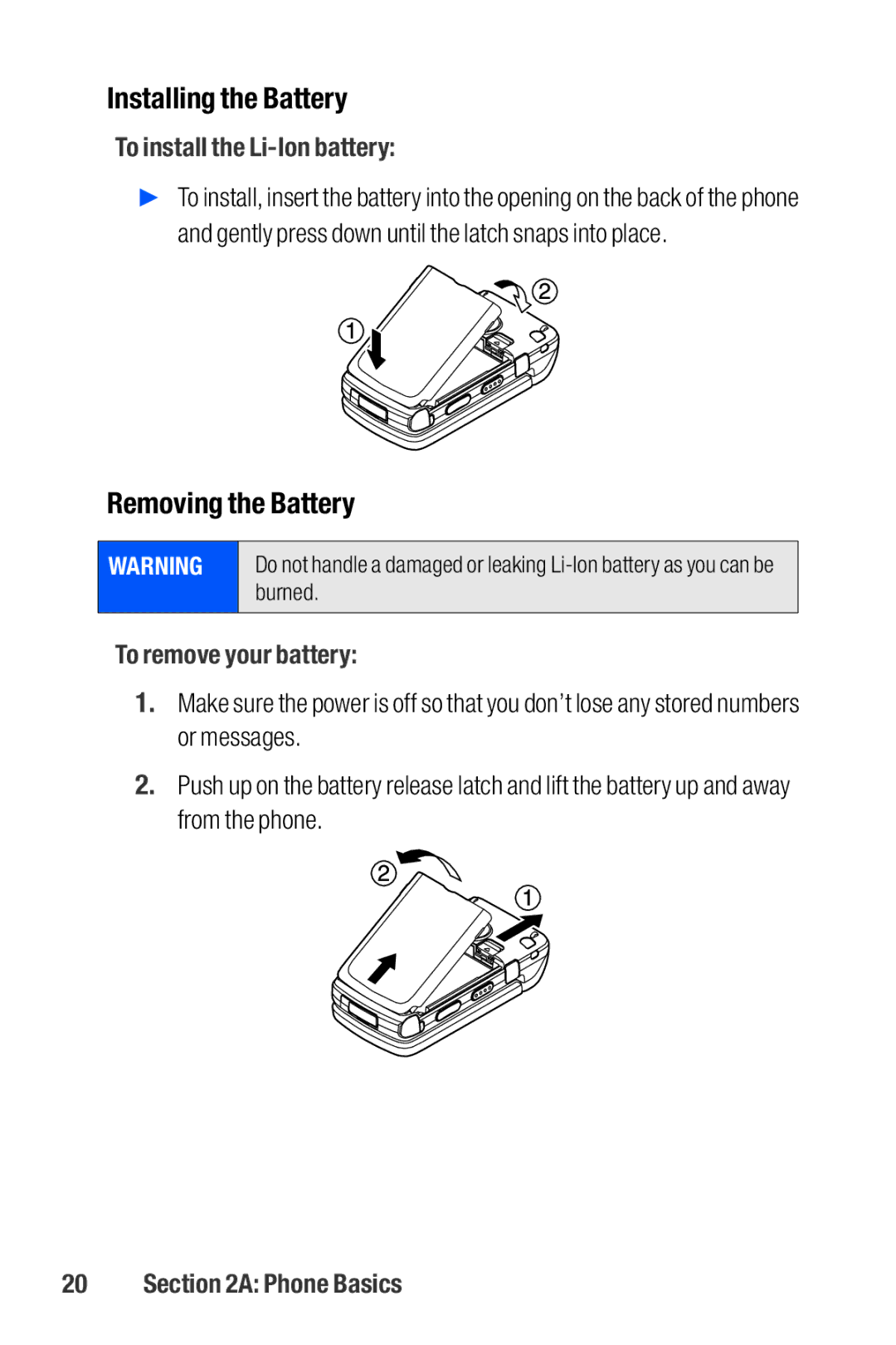 Sanyo M1 manual Installing the Battery, Removing the Battery, To install the Li-Ion battery, To remove your battery 