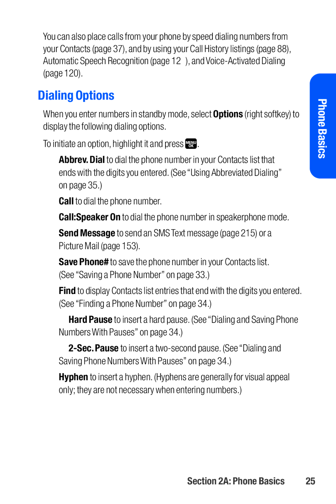 Sanyo M1 manual Dialing Options 