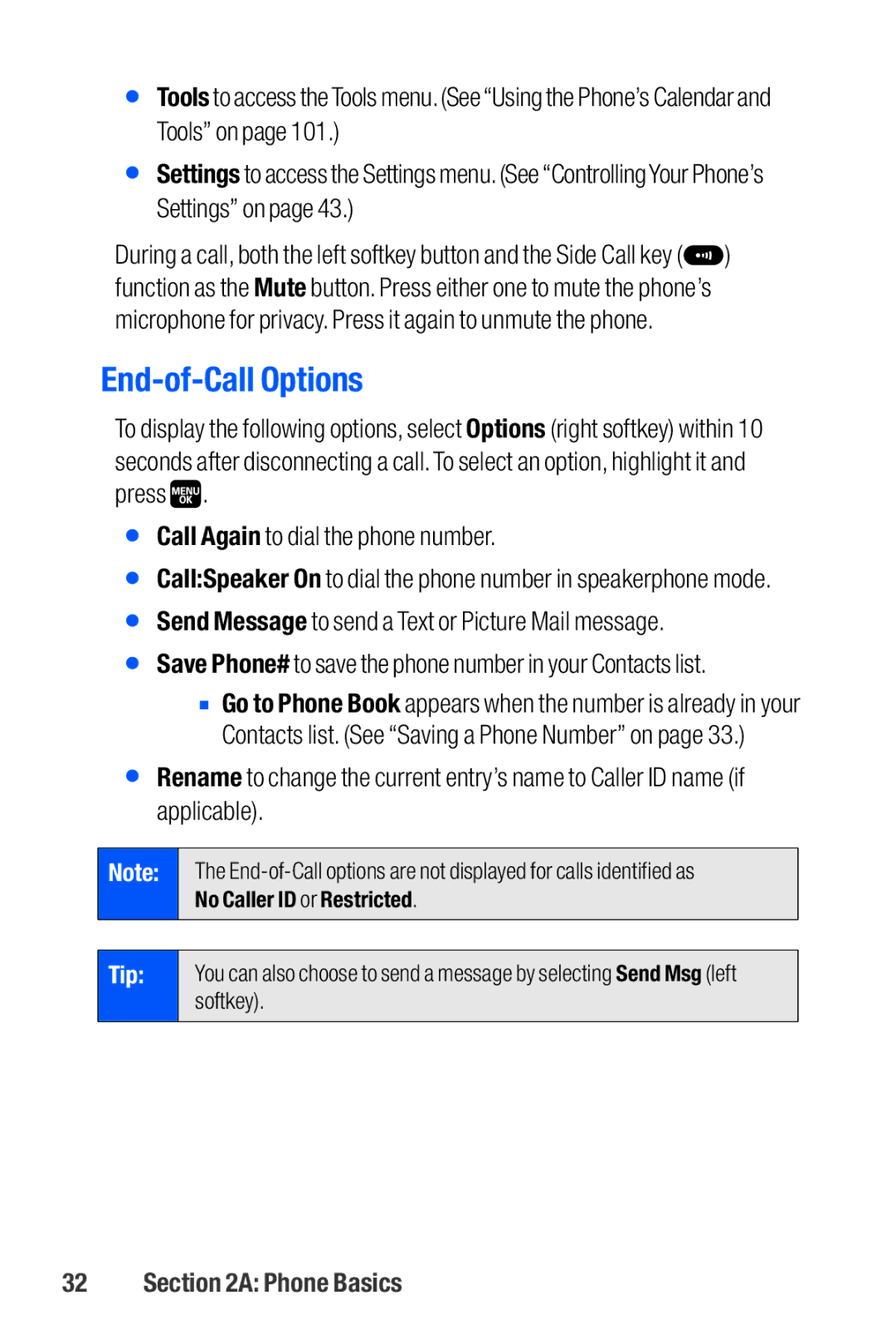 Sanyo M1 manual End-of-Call Options 