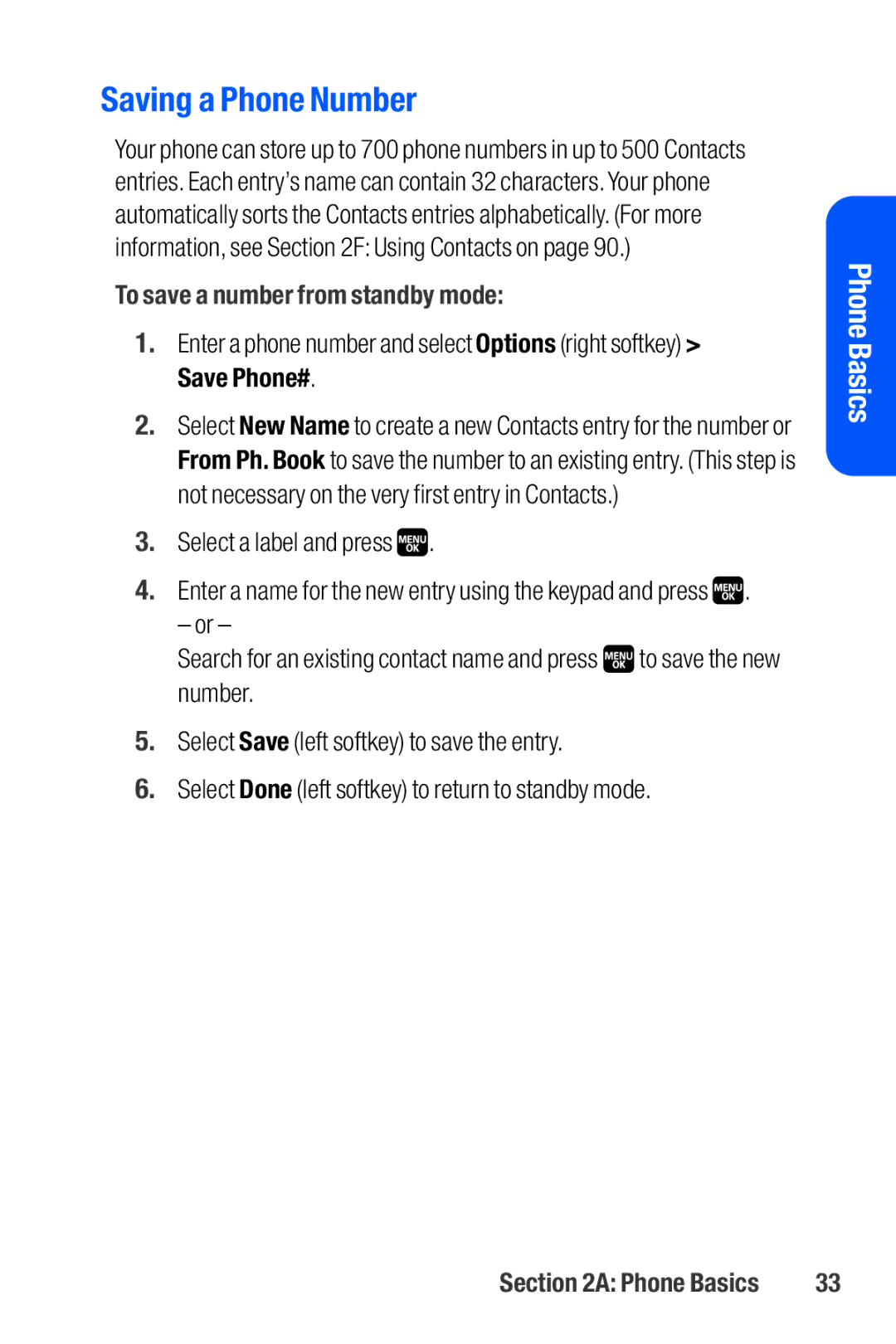 Sanyo M1 manual Saving a Phone Number, To save a number from standby mode, Select a label and press 