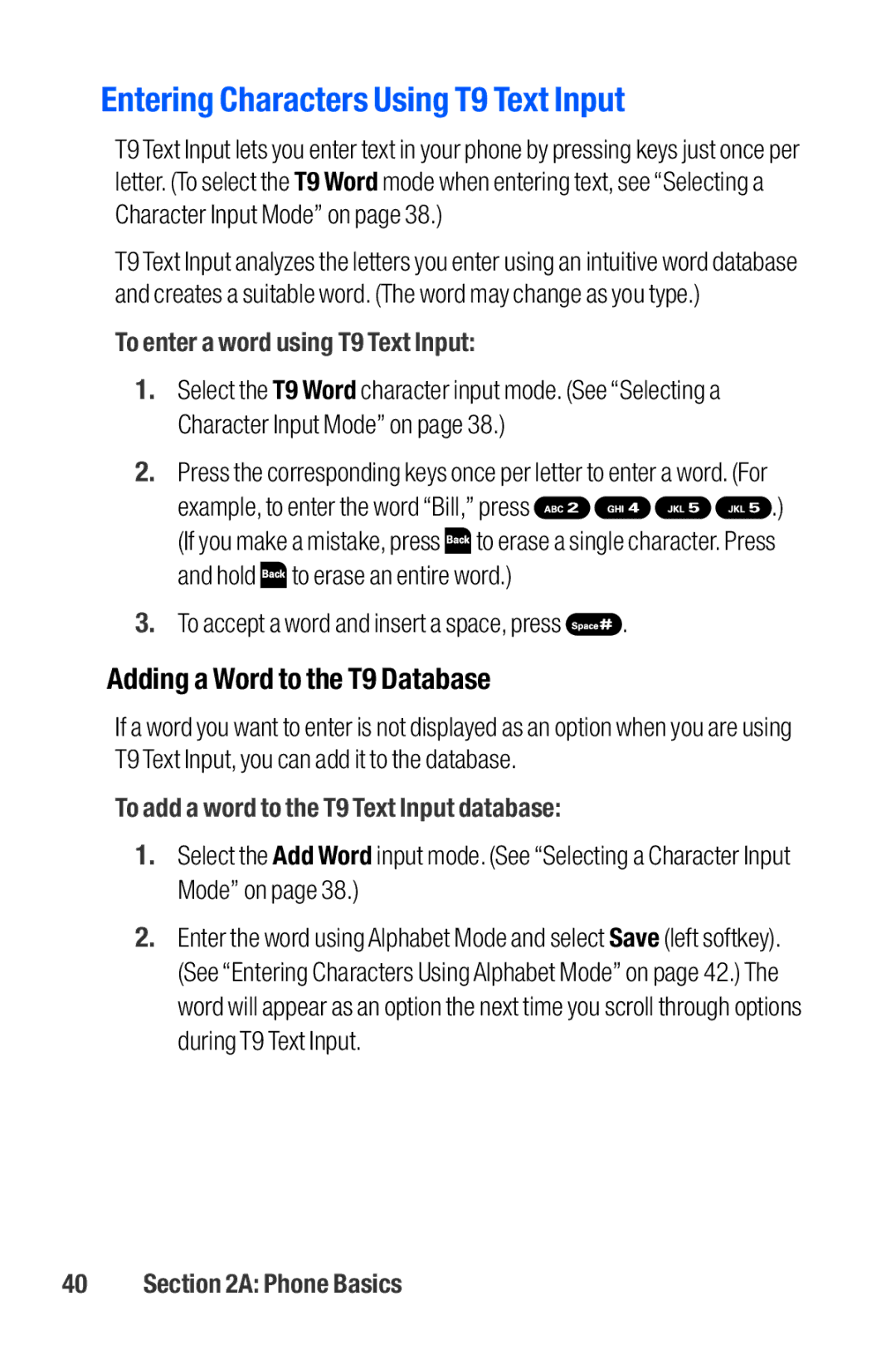 Sanyo M1 Entering Characters Using T9 Text Input, Adding a Word to the T9 Database, To enter a word using T9 Text Input 