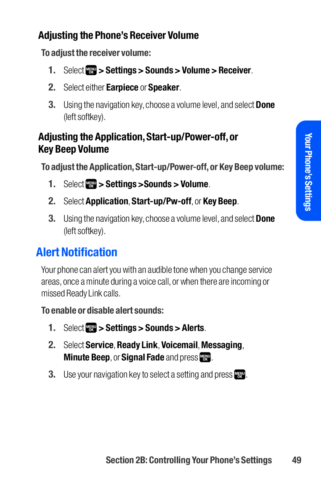 Sanyo M1 manual Alert Notification, Adjusting the Phone’s Receiver Volume, To adjust the receiver volume 