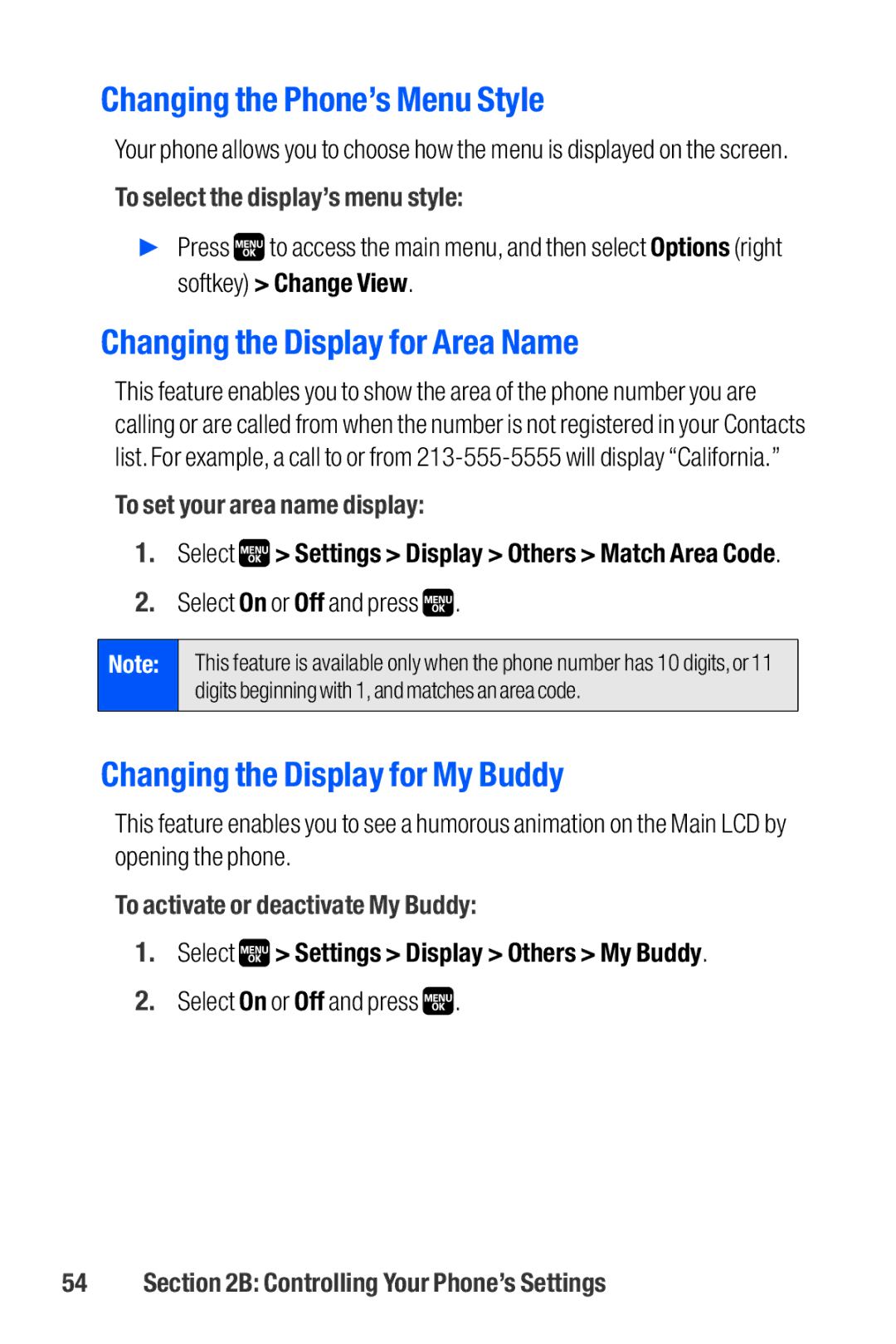 Sanyo M1 manual Changing the Phone’s Menu Style, Changing the Display for Area Name, Changing the Display for My Buddy 