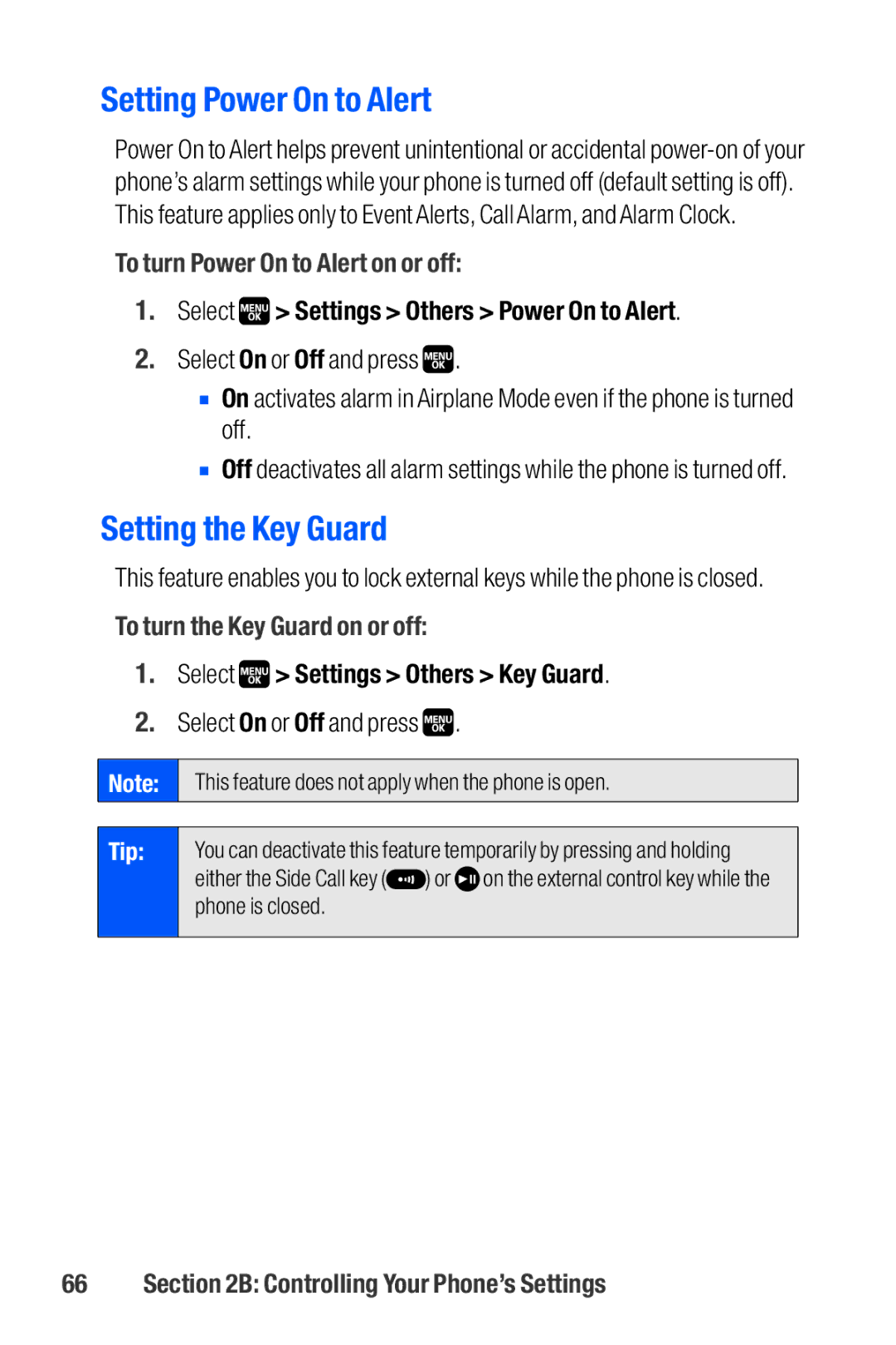 Sanyo M1 manual Setting Power On to Alert, Setting the Key Guard, To turn Power On to Alert on or off 