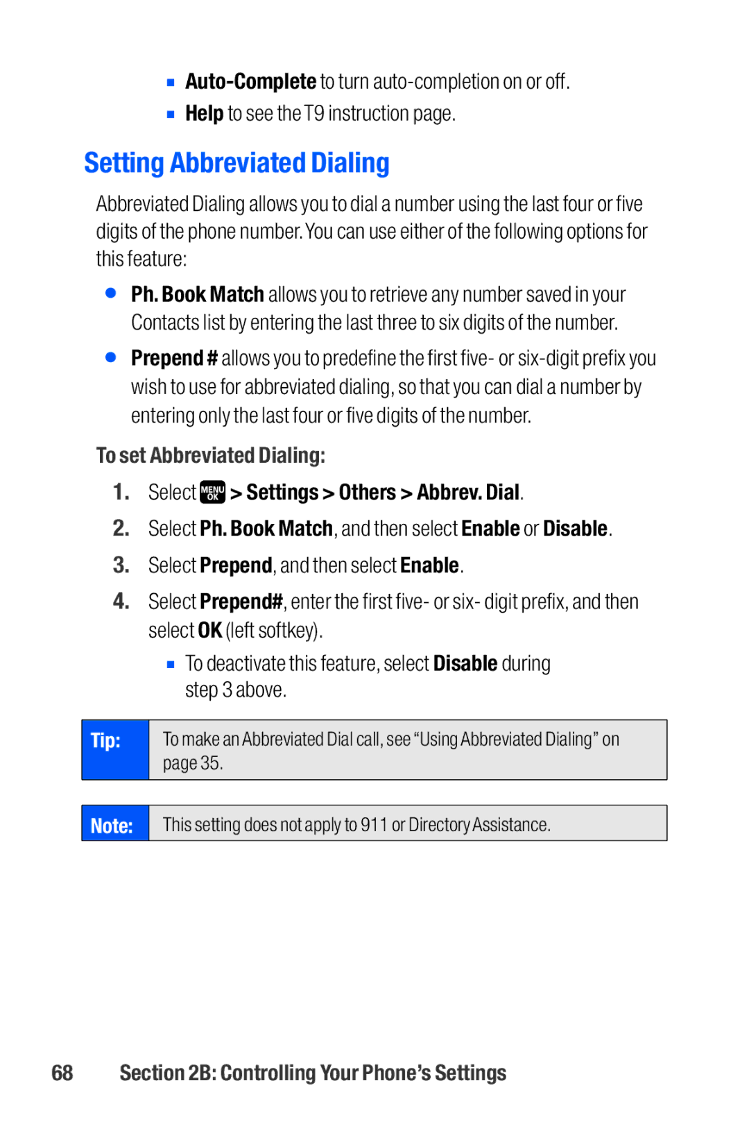 Sanyo M1 manual Setting Abbreviated Dialing, To set Abbreviated Dialing, Select Settings Others Abbrev. Dial 